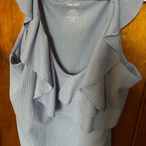 Nine West Blue Ruffle Sleeveless Top | XXL